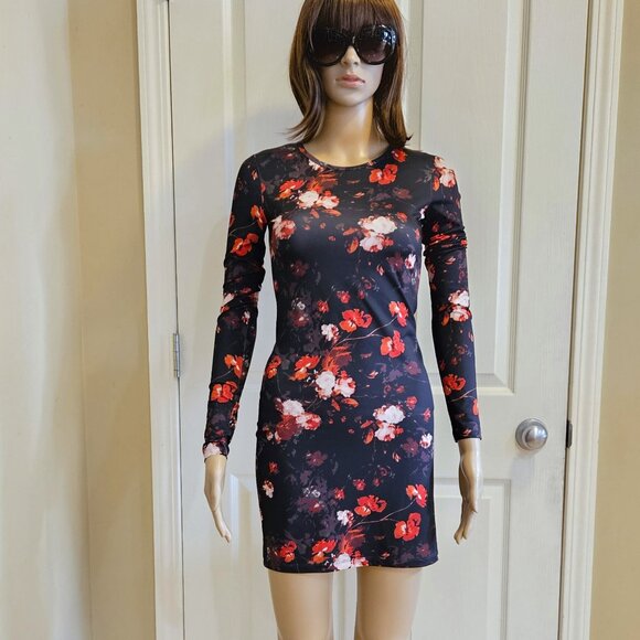 WILFRED, "The Fleur" black floral long sleeve bodycon dress - Picture 4 of 7